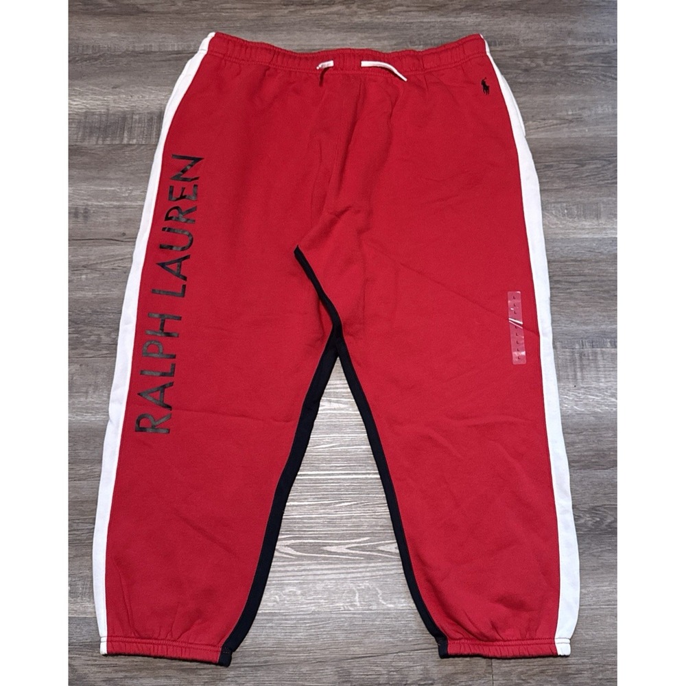 Polo Ralph Lauren Women's Large Black Red Colorblock Fleece Track Jogger Pants
